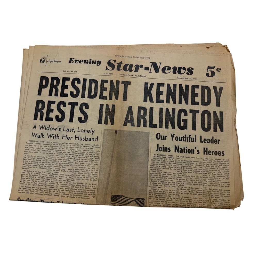 Vintage Evening Star-News Nov 25 1963 JFK Funeral President Kennedy Arlington